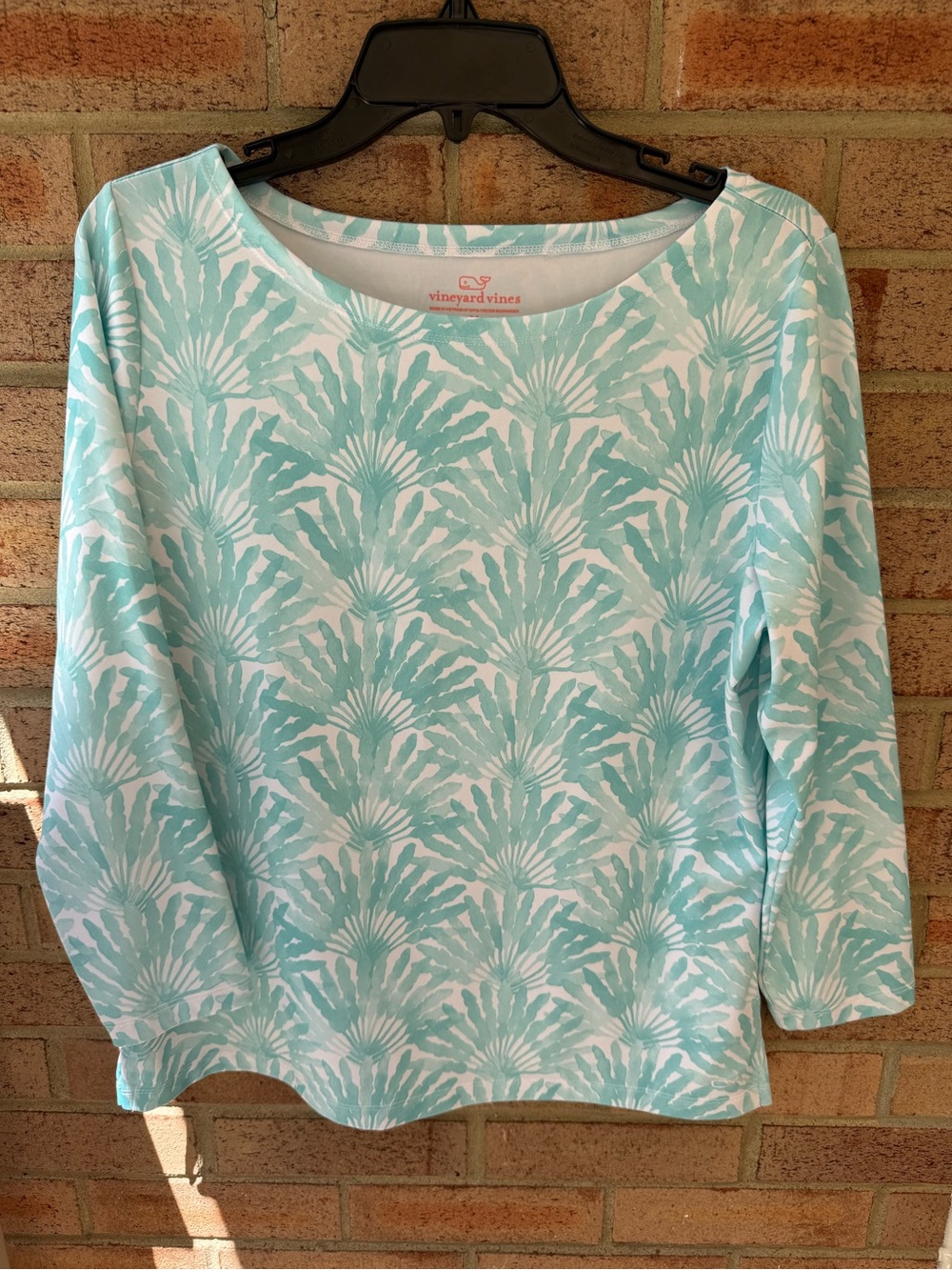 Vineyard Vines Seafoam and White Shell-Print Boatneck Top
